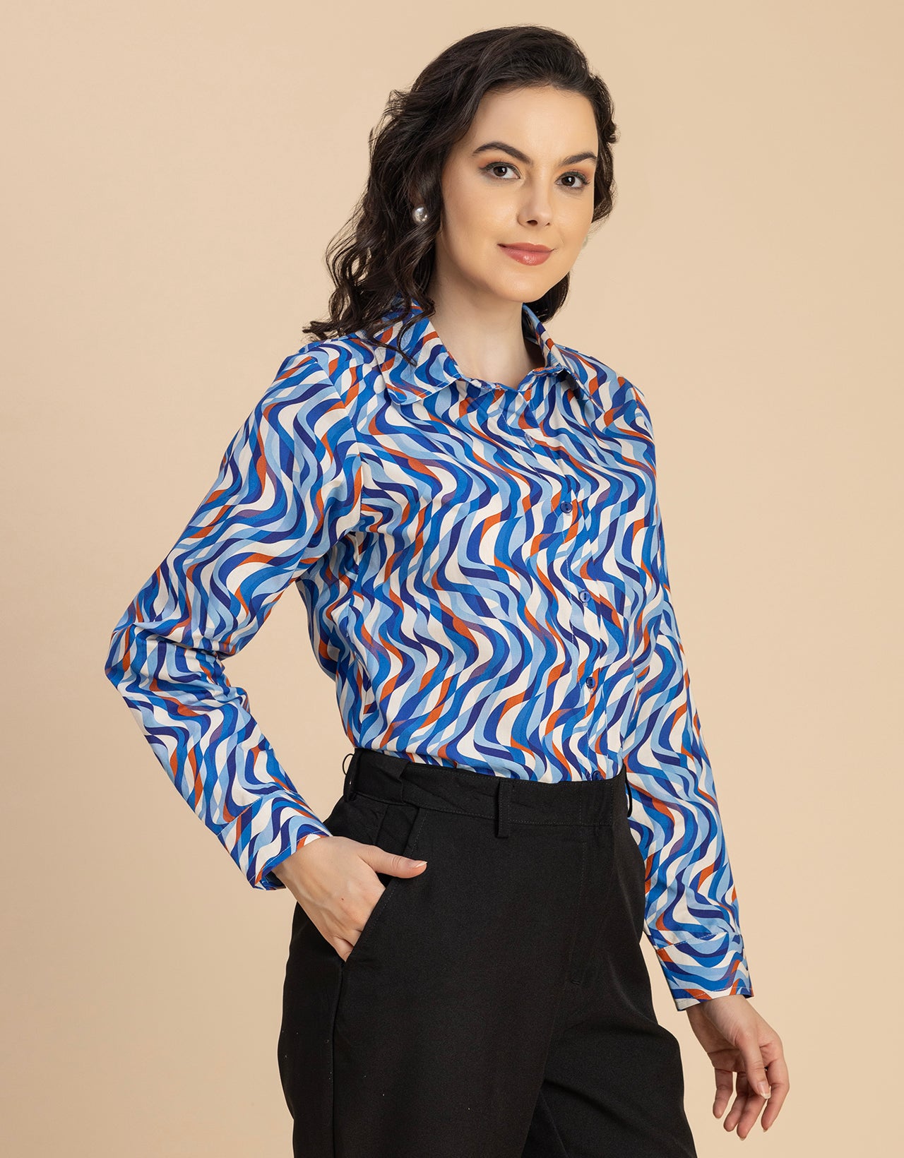 Long Sleeve Spread Collar Cotton Shirt