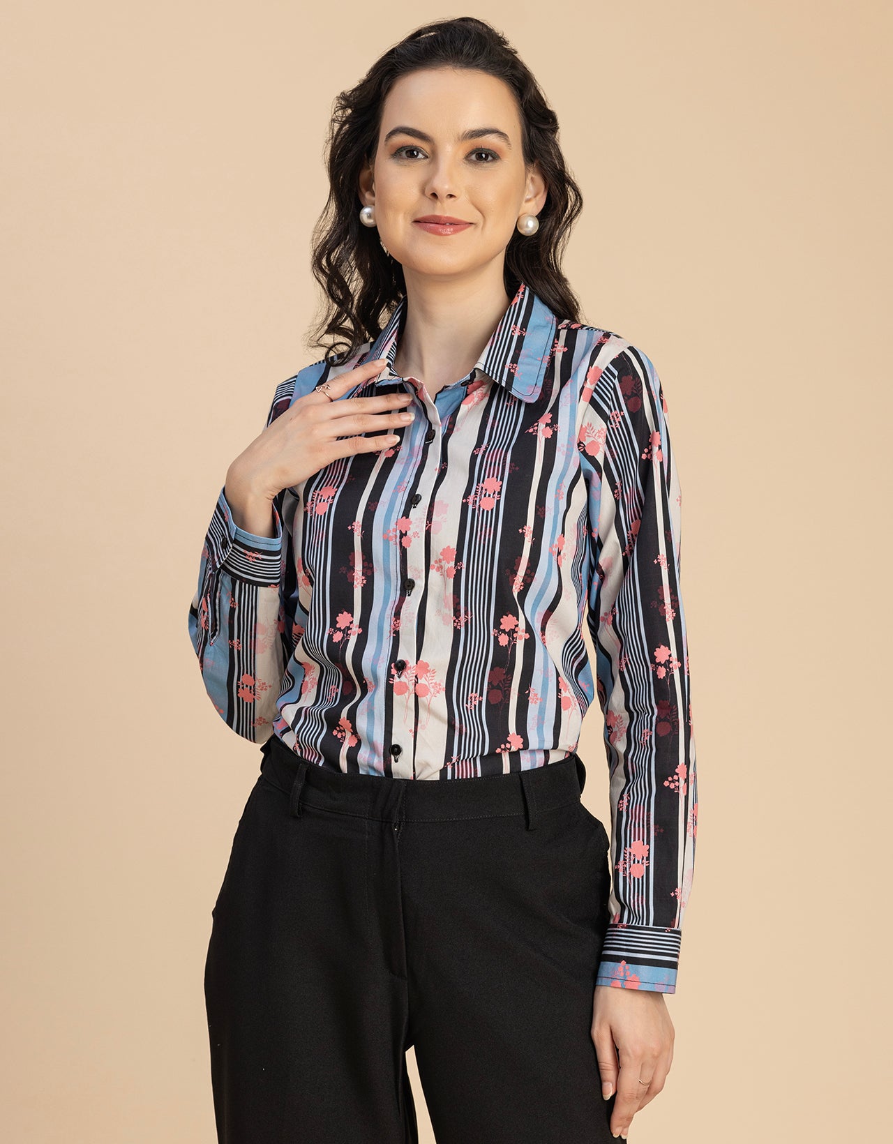 Long Sleeve Spread Collar Cotton Shirt