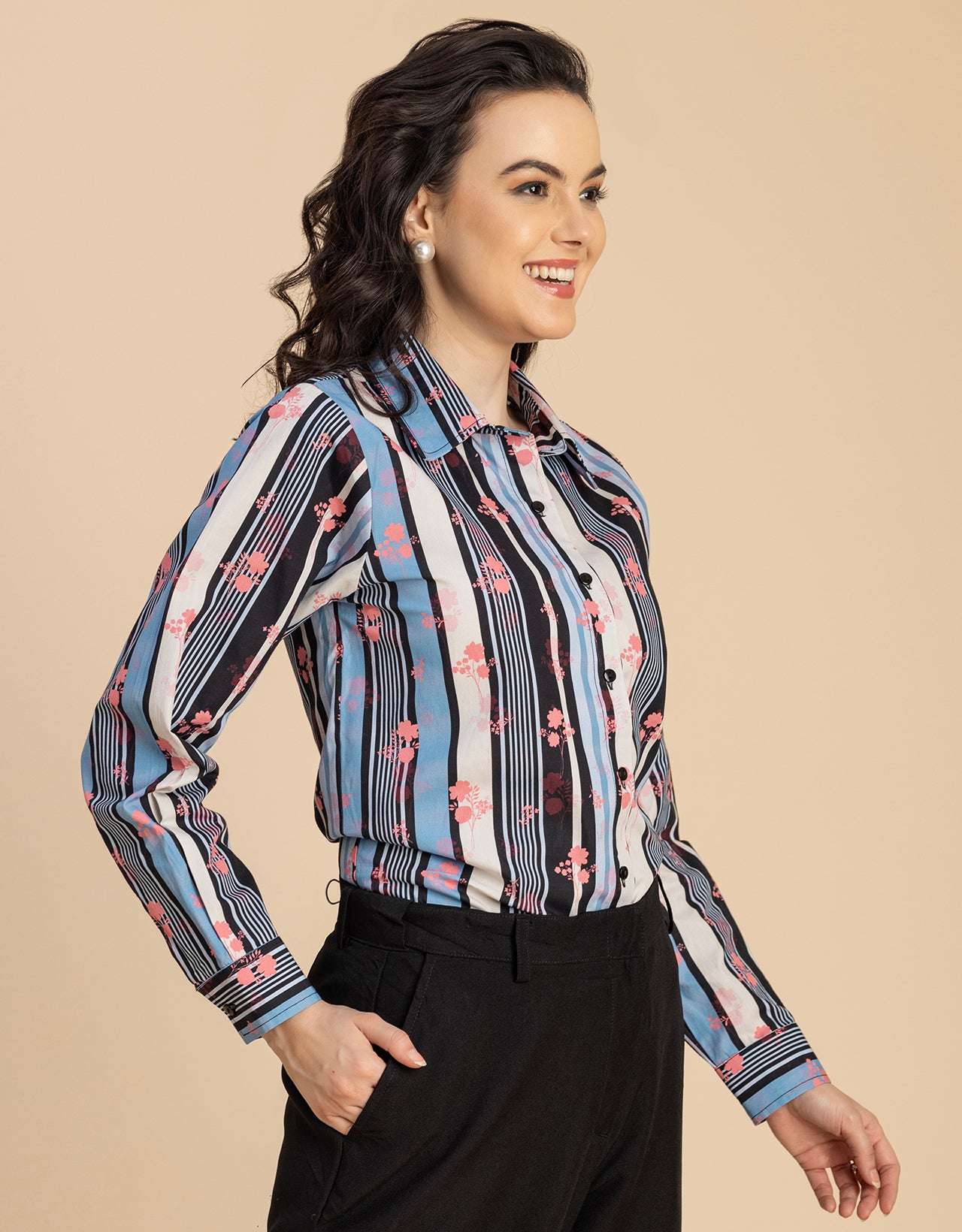 Long Sleeve Spread Collar Cotton Shirt