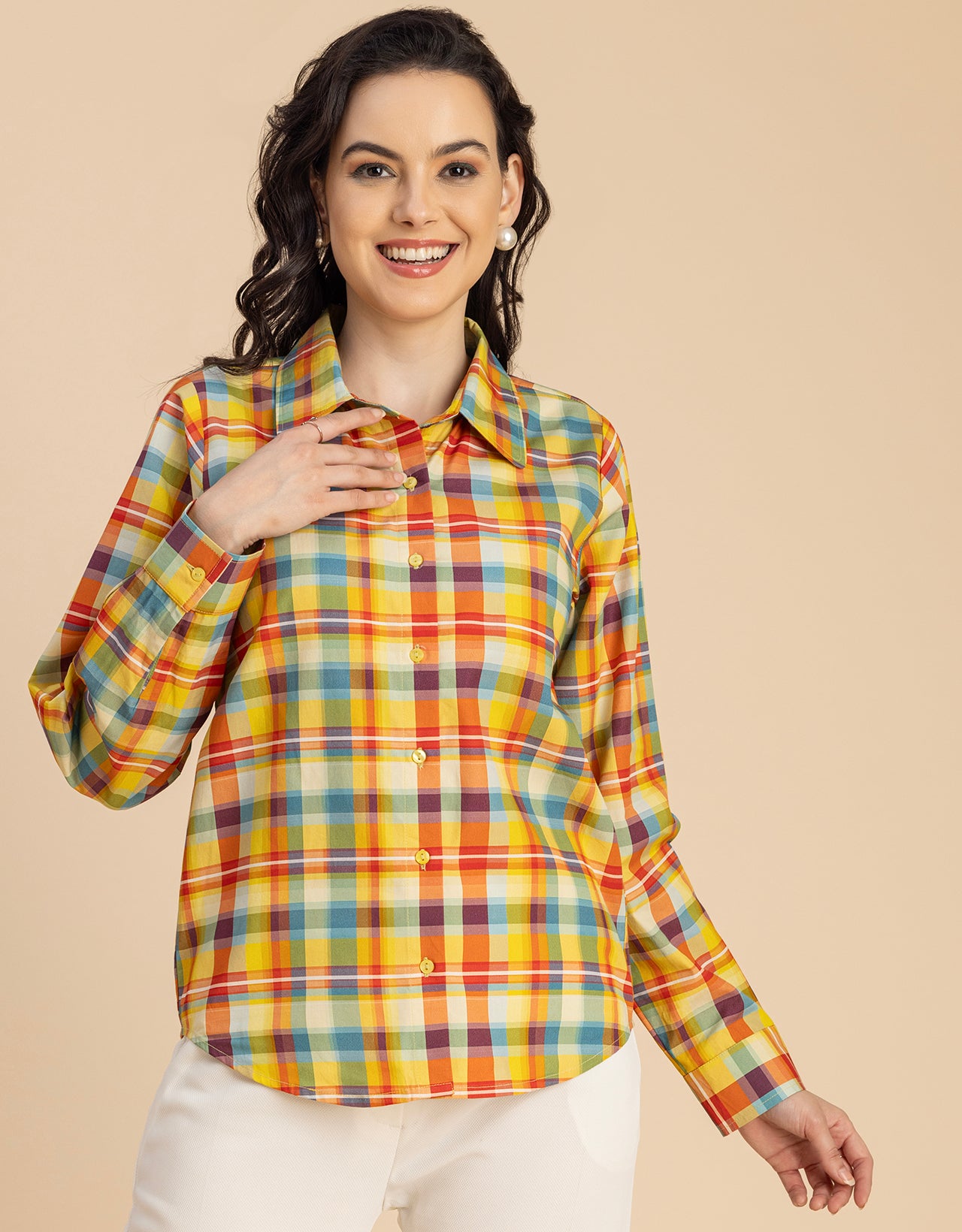 Long Sleeve Spread Collar Cotton Shirt