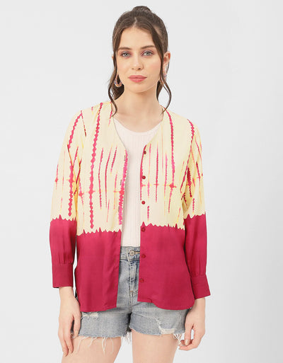 V Neck Long Sleeve Printed Rayon Shirt