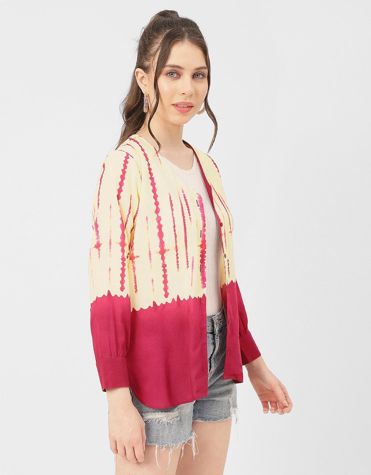 V Neck Long Sleeve Printed Rayon Shirt