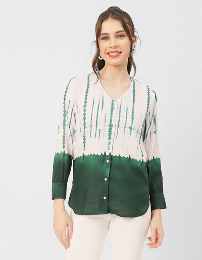 V Neck Long Sleeve Printed Rayon Shirt