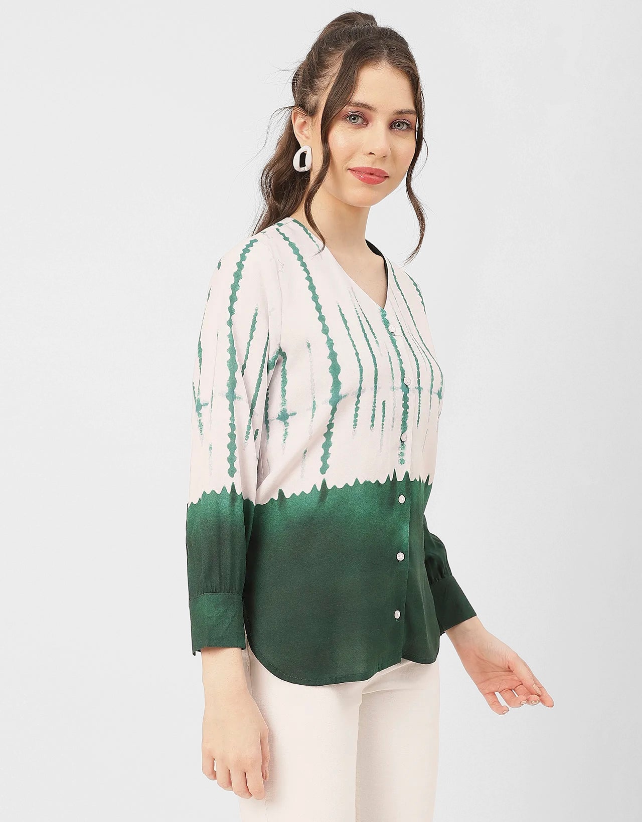 V Neck Long Sleeve Printed Rayon Shirt