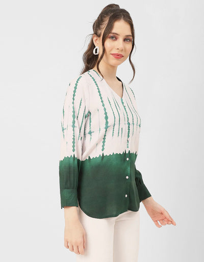 V Neck Long Sleeve Printed Rayon Shirt