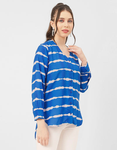 V Neck Long Sleeve Printed Rayon Shirt