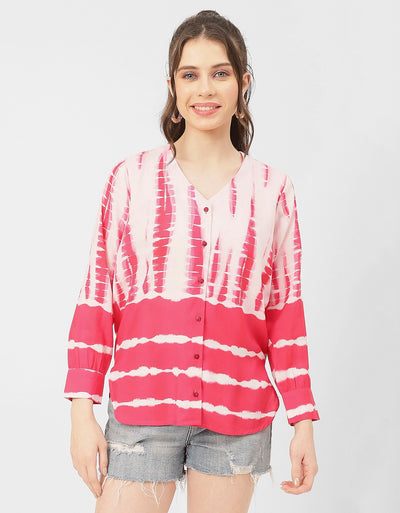 V Neck Long Sleeve Printed Rayon Shirt