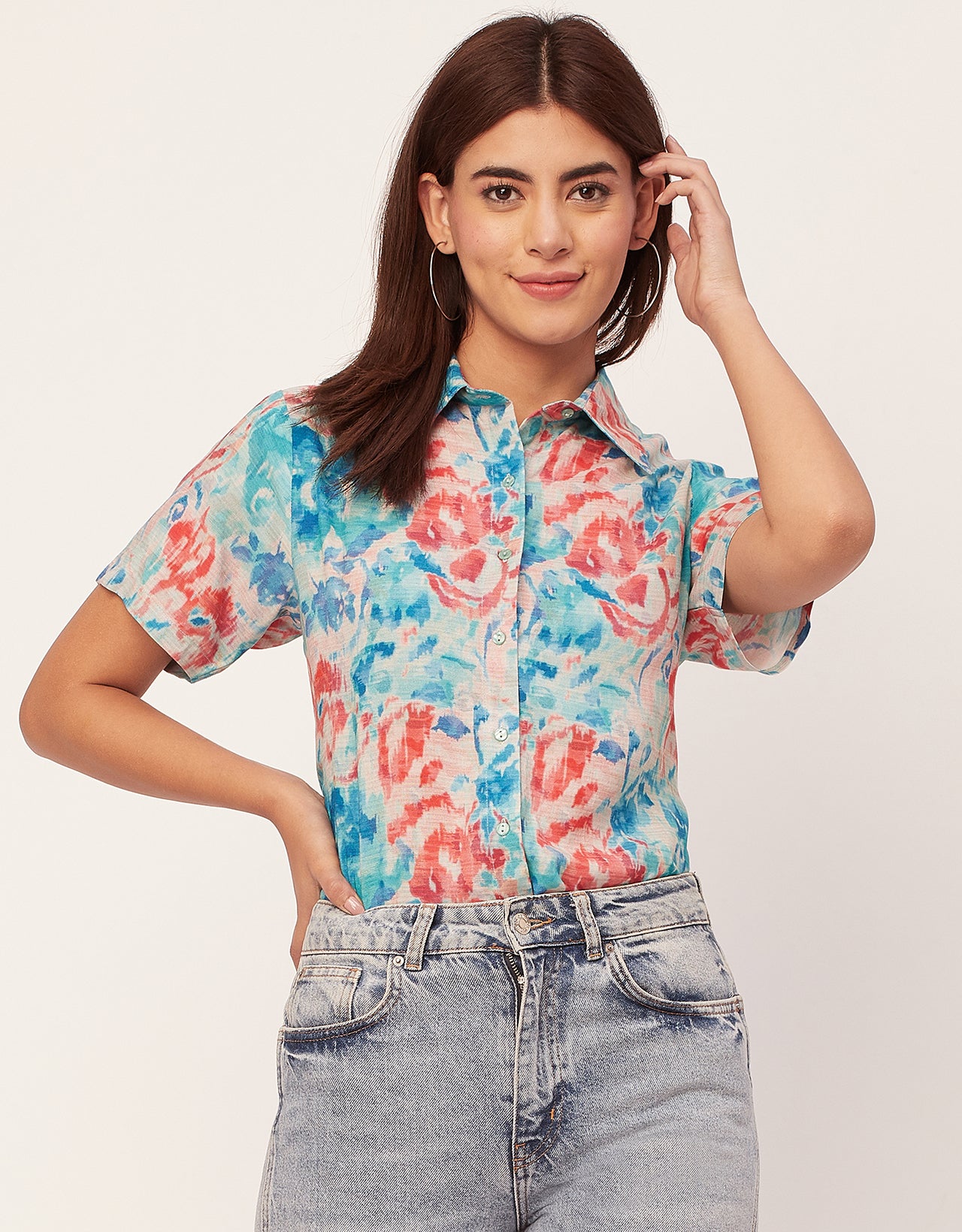 Short Sleeve Shirt Collar Printed Rayon Shirt