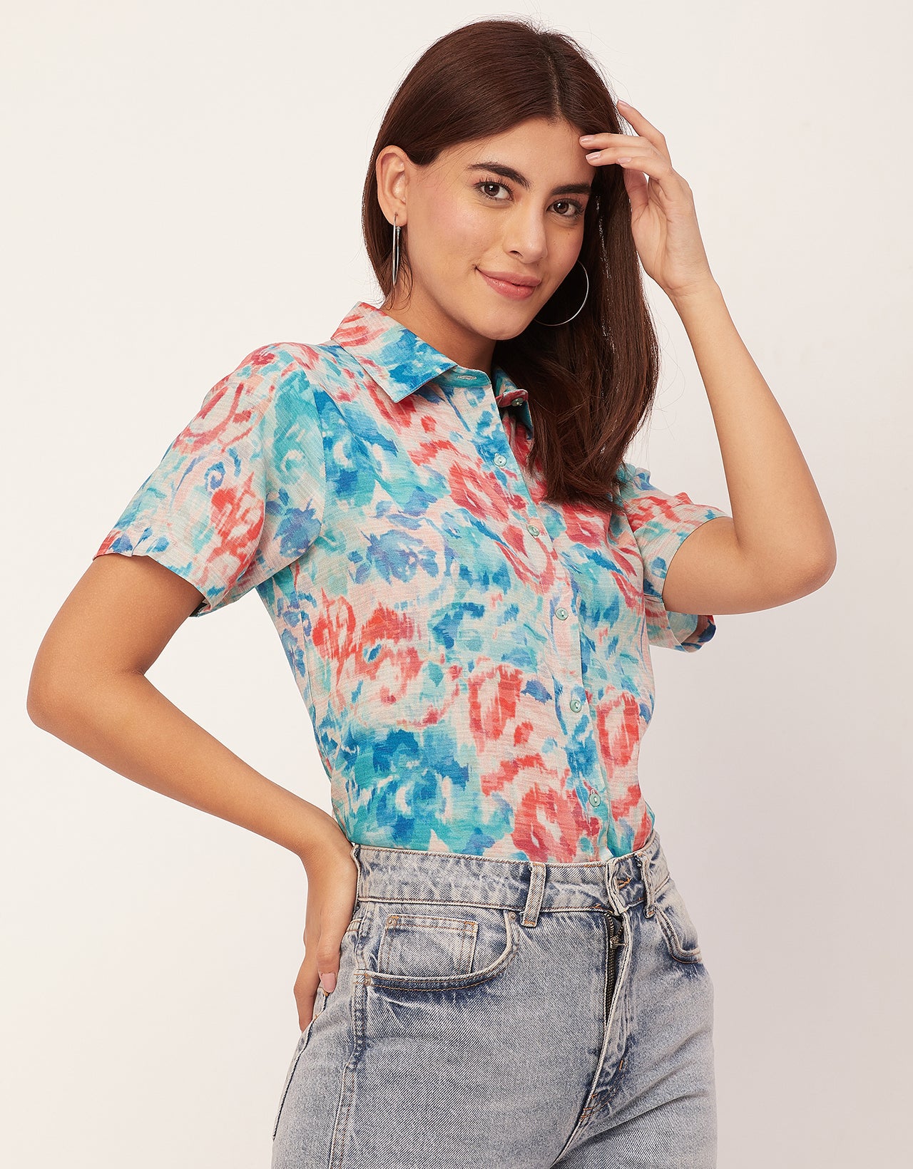 Short Sleeve Shirt Collar Printed Rayon Shirt