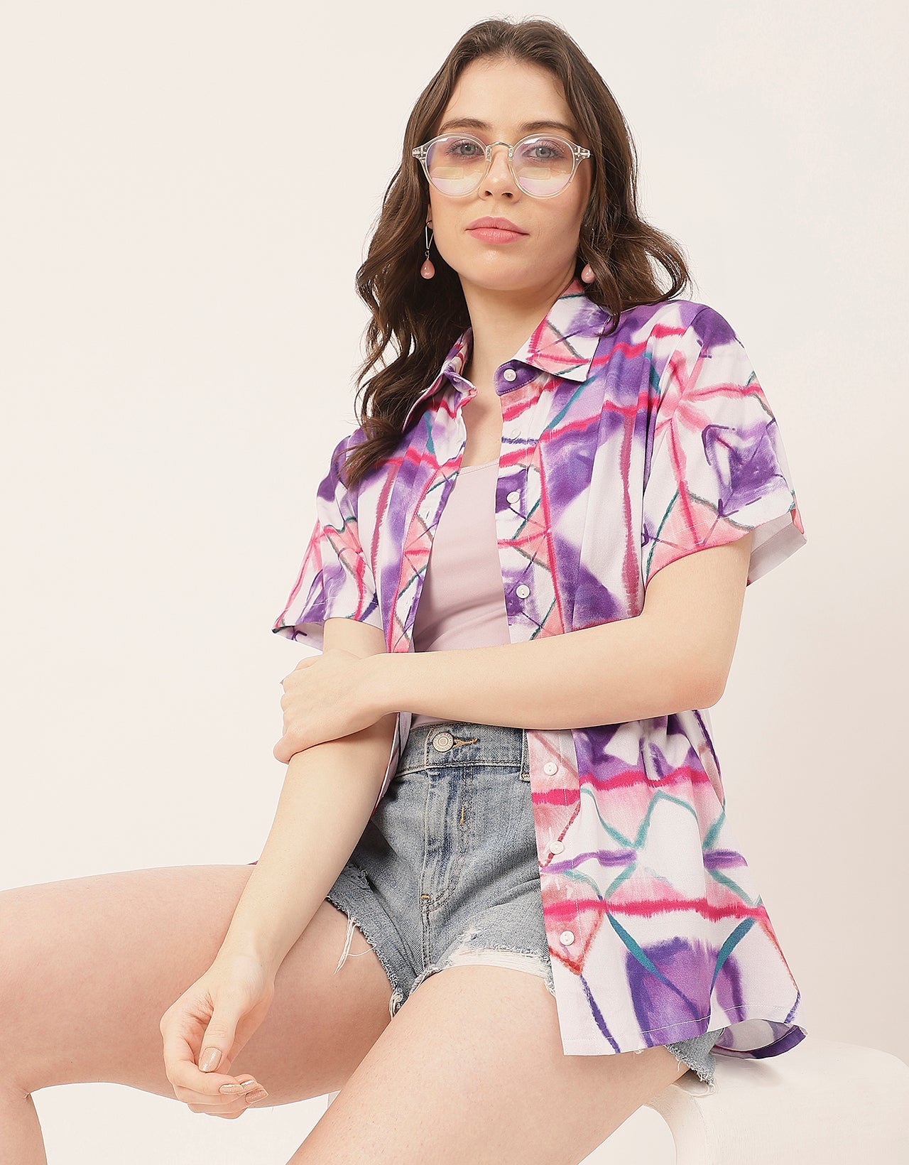 Short Sleeve Shirt Collar Printed Rayon Shirt