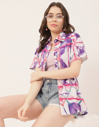 Short Sleeve Shirt Collar Printed Rayon Shirt