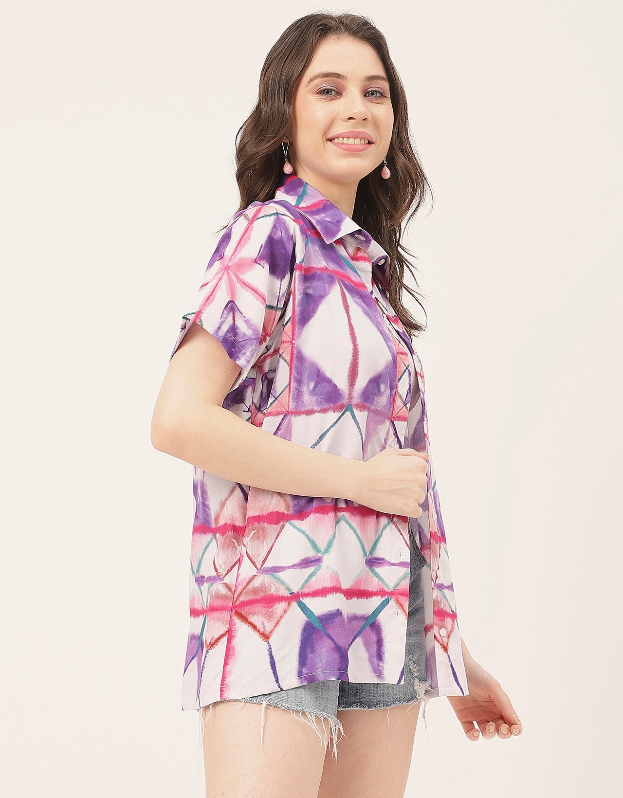 Short Sleeve Shirt Collar Printed Rayon Shirt