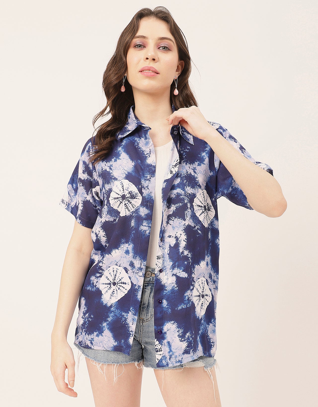 Short Sleeve Shirt Collar Printed Rayon Shirt
