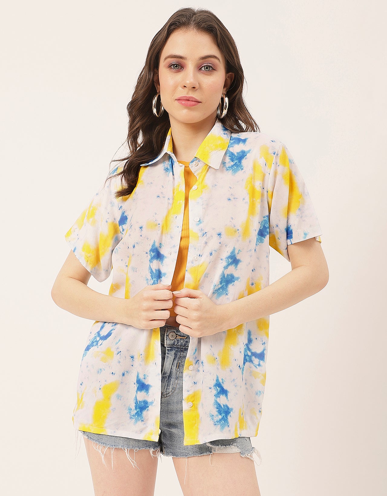 Short Sleeve Shirt Collar Printed Rayon Shirt