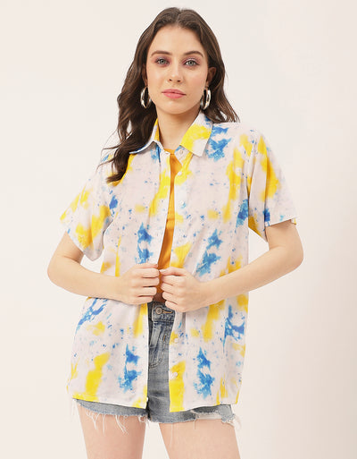 Short Sleeve Shirt Collar Printed Rayon Shirt