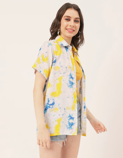 Short Sleeve Shirt Collar Printed Rayon Shirt