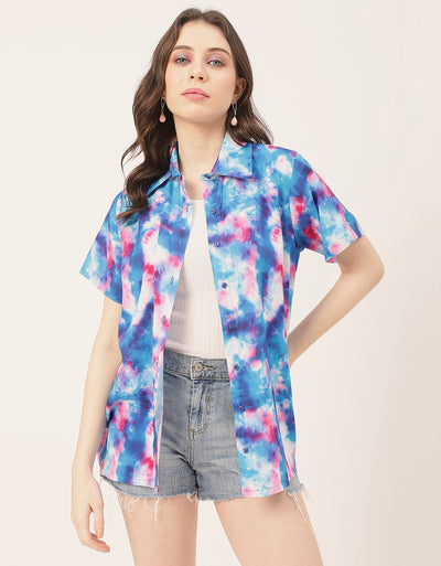 Short Sleeve Shirt Collar Printed Rayon Shirt