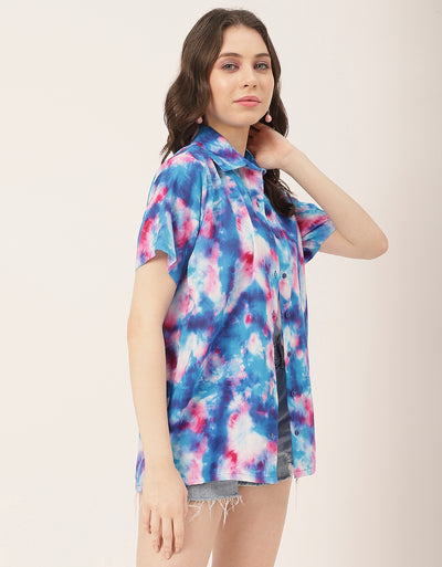 Short Sleeve Shirt Collar Printed Rayon Shirt