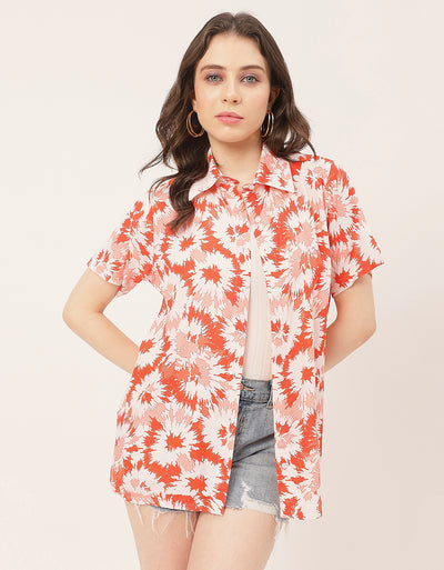 Short Sleeve Shirt Collar Printed Rayon Shirt