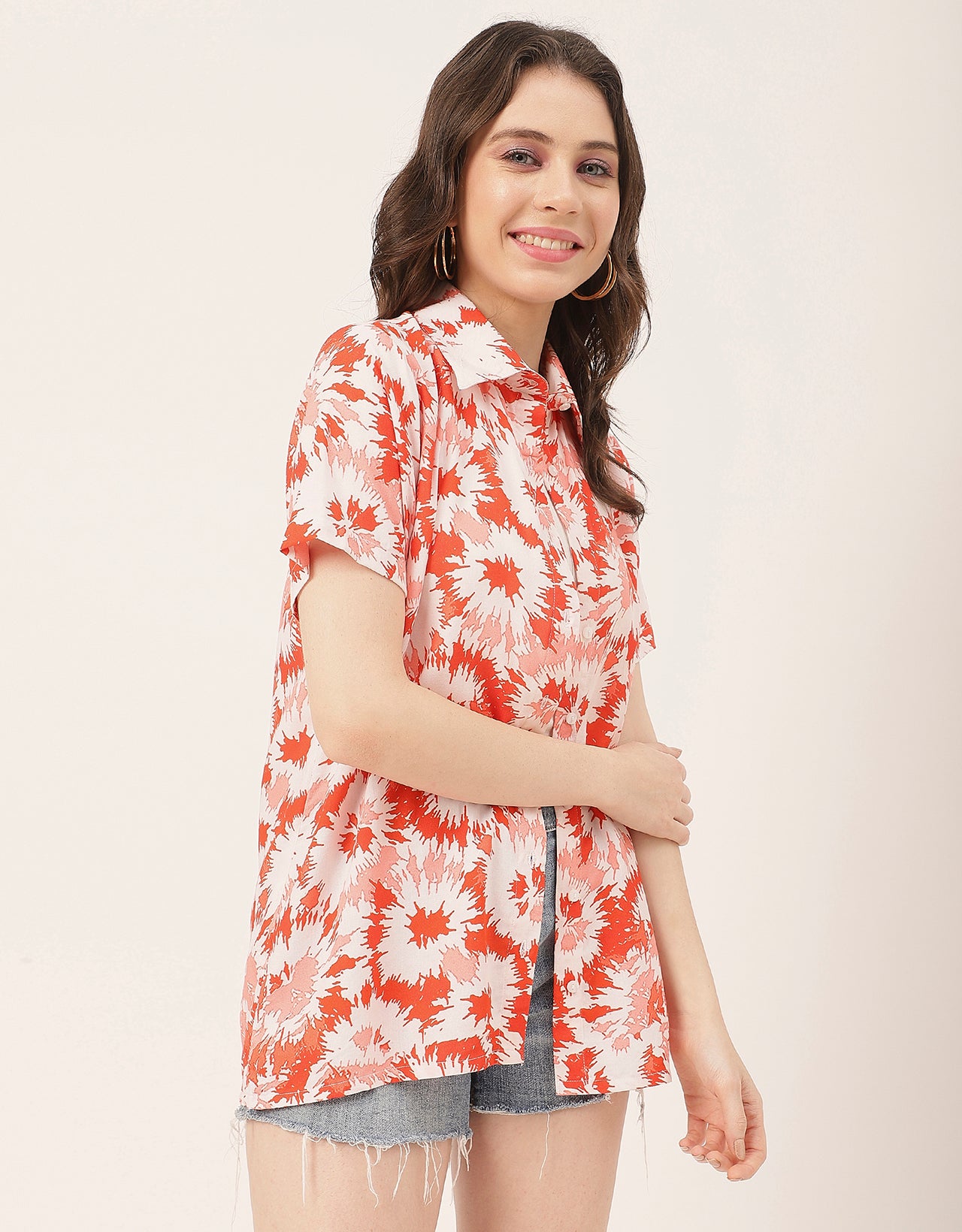 Short Sleeve Shirt Collar Printed Rayon Shirt