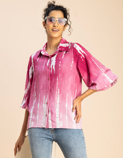 Bishop Sleeves Collar Printed Rayon Shirt