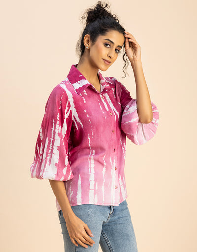 Bishop Sleeves Collar Printed Rayon Shirt