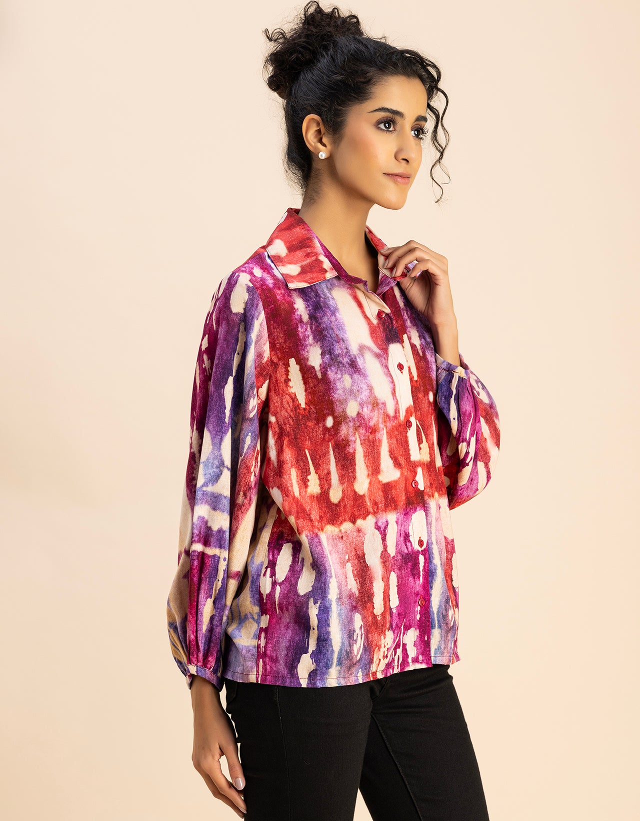 Bishop Sleeves Collar Printed Rayon Shirt