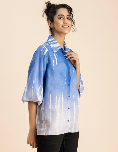 Bishop Sleeves Collar Printed Rayon Shirt