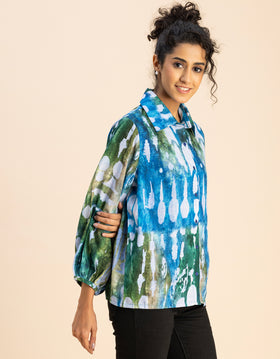 Bishop Sleeves Collar Printed Rayon Shirt