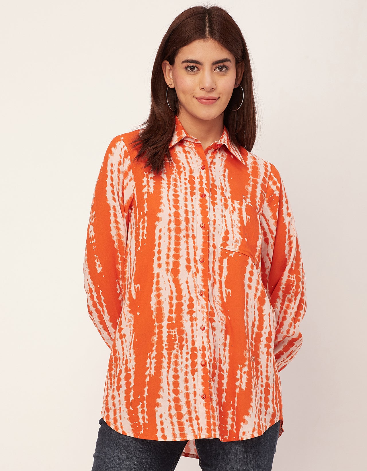Long Sleeve Shirt Collar Printed Rayon Shirt