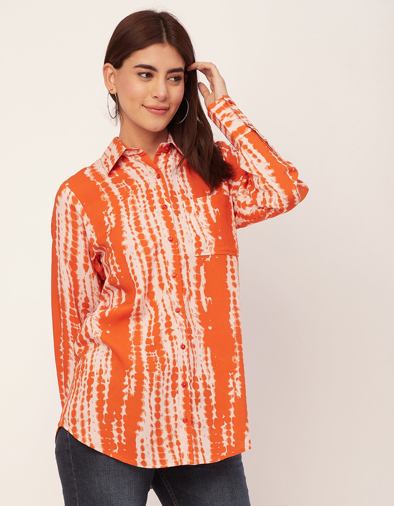 Long Sleeve Shirt Collar Printed Rayon Shirt