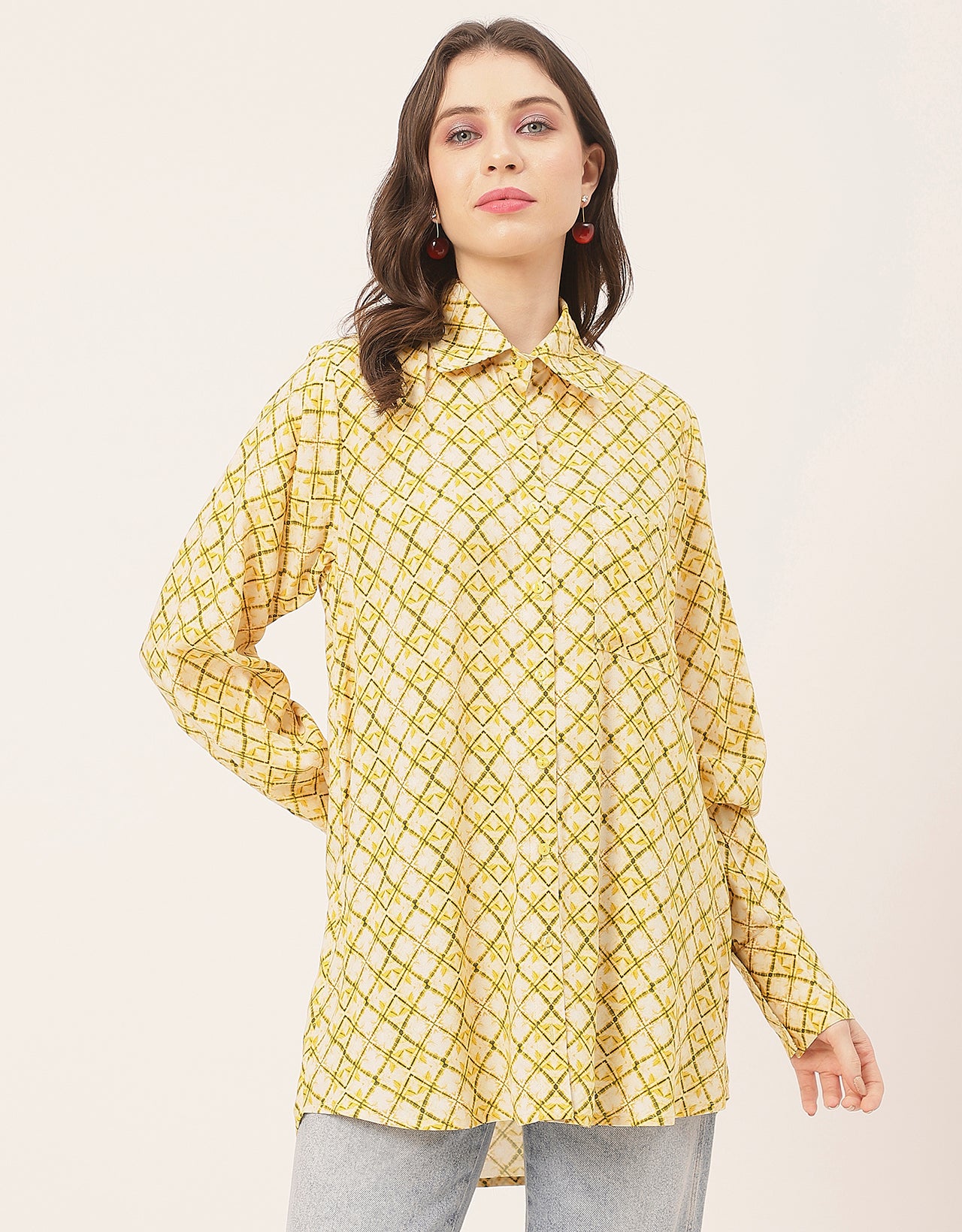 Long Sleeve Shirt Collar Printed Rayon Shirt