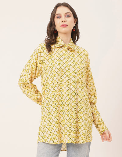 Long Sleeve Shirt Collar Printed Rayon Shirt