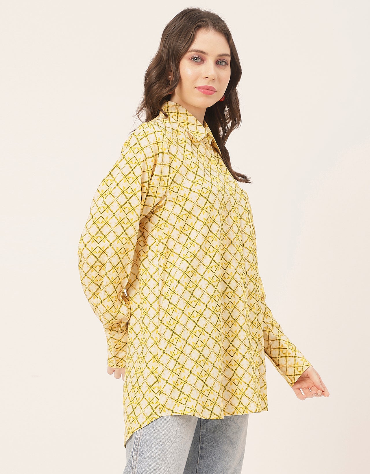 Long Sleeve Shirt Collar Printed Rayon Shirt