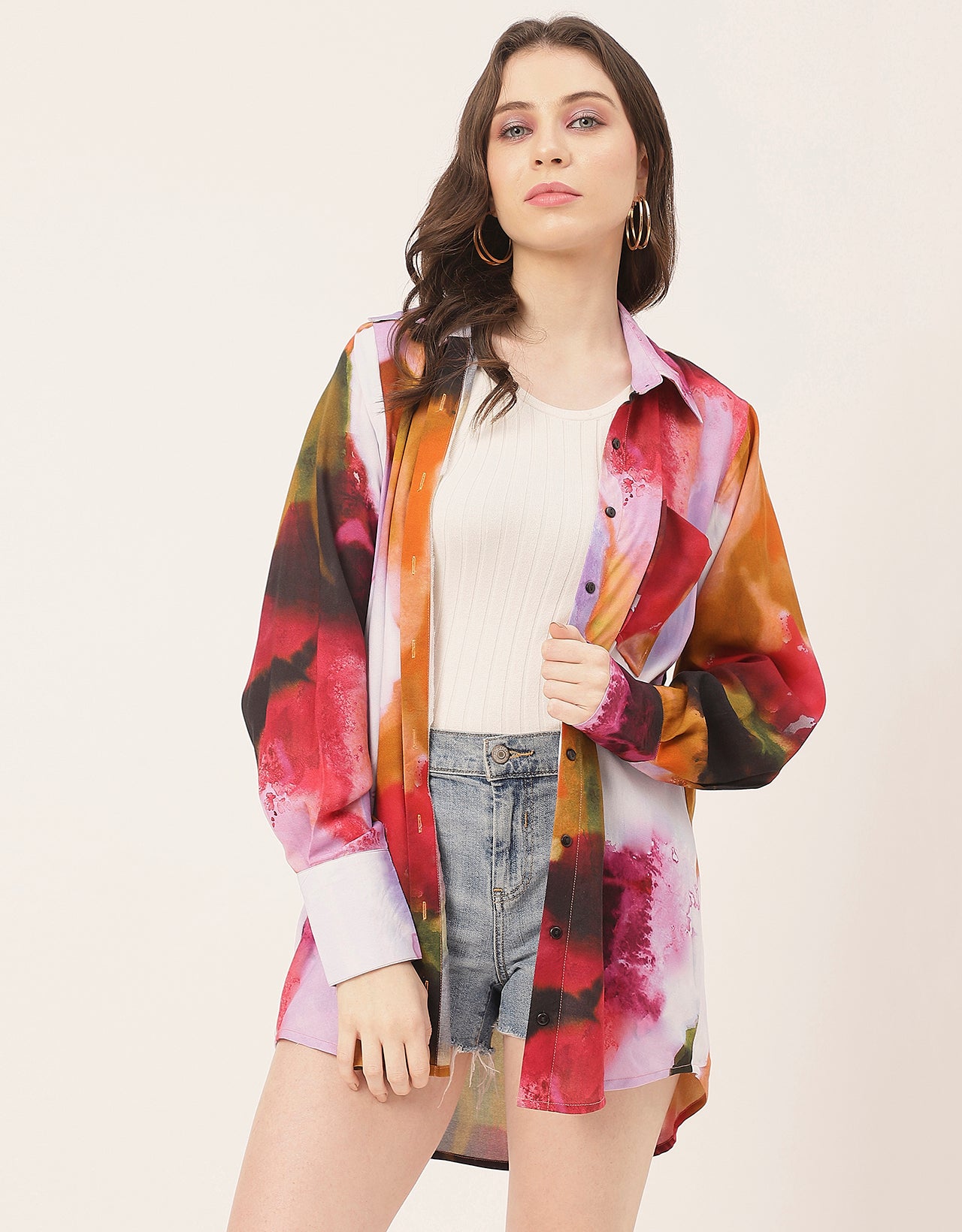 Long Sleeve Shirt Collar Printed Rayon Shirt