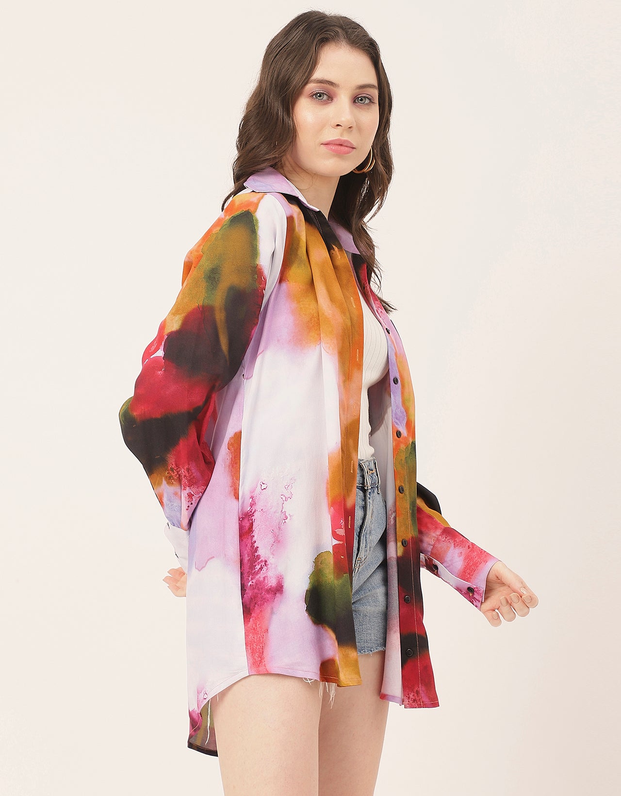 Long Sleeve Shirt Collar Printed Rayon Shirt