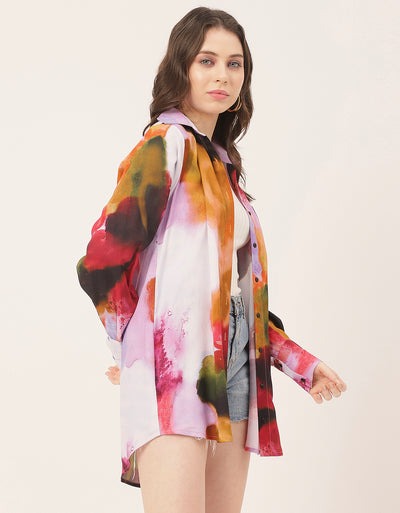 Long Sleeve Shirt Collar Printed Rayon Shirt