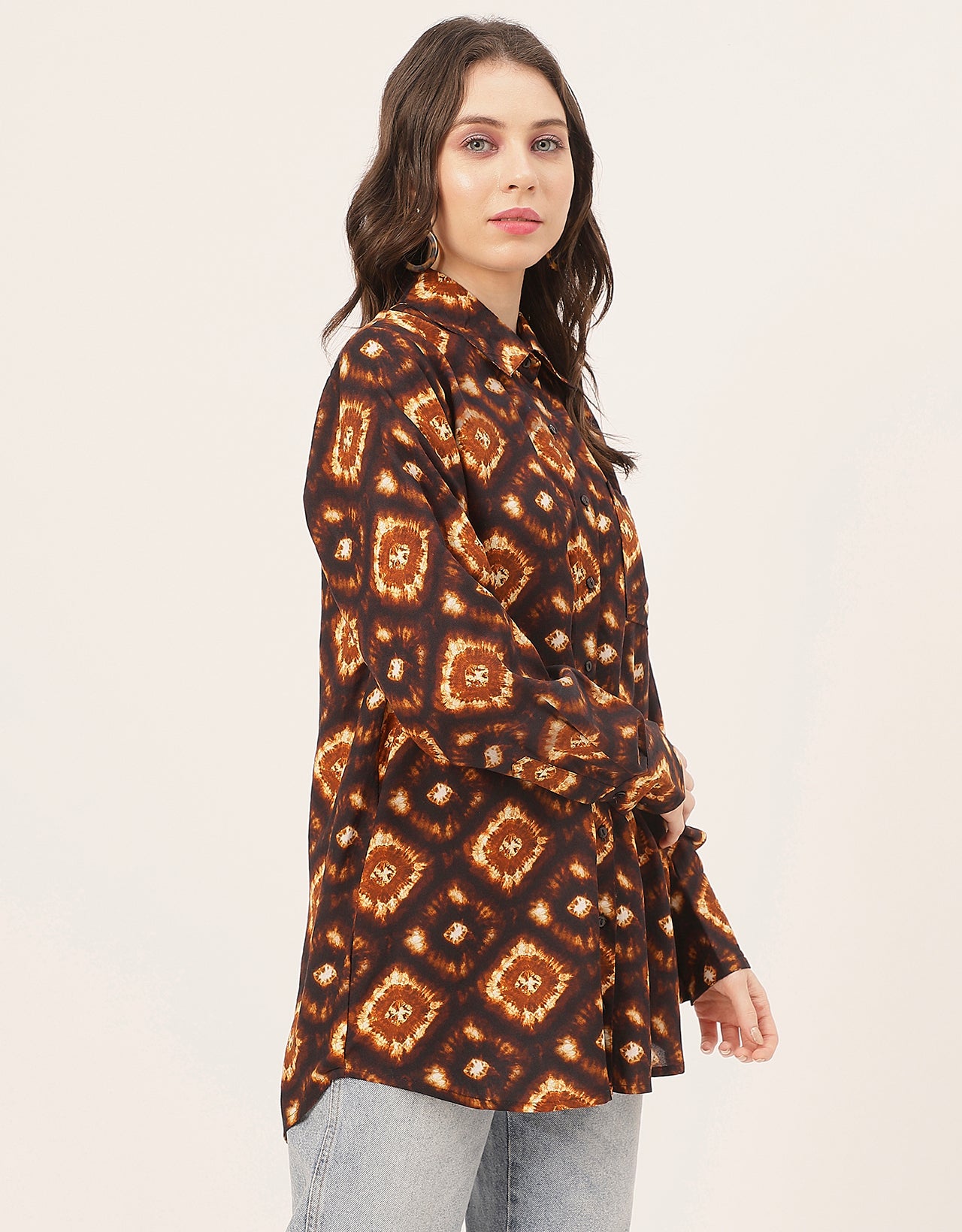 Long Sleeve Shirt Collar Printed Rayon Shirt