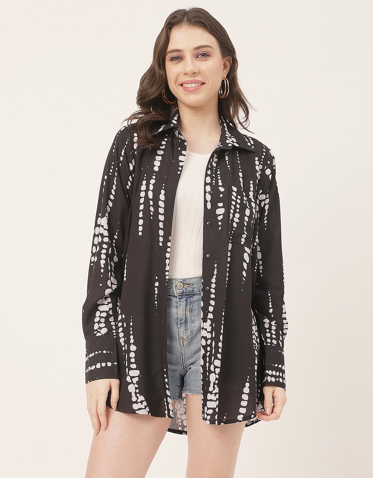 Long Sleeve Shirt Collar Printed Rayon Shirt