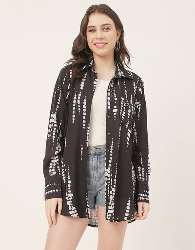 Long Sleeve Shirt Collar Printed Rayon Shirt