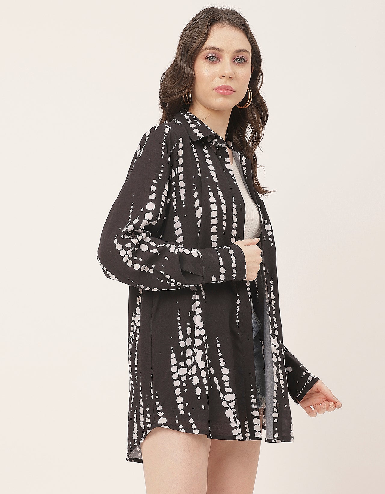 Long Sleeve Shirt Collar Printed Rayon Shirt