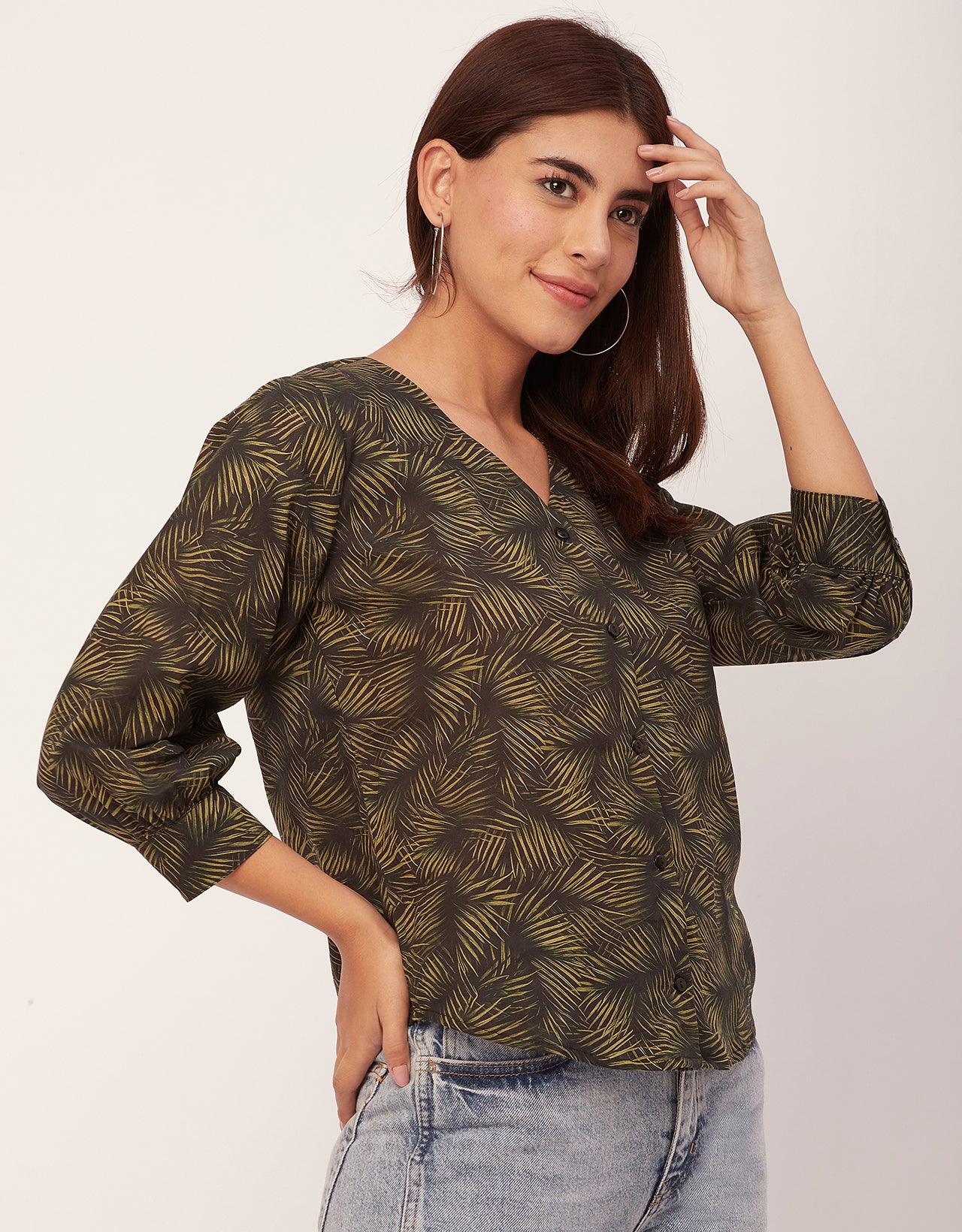 Chic Printed V Neck Cotton Shirt