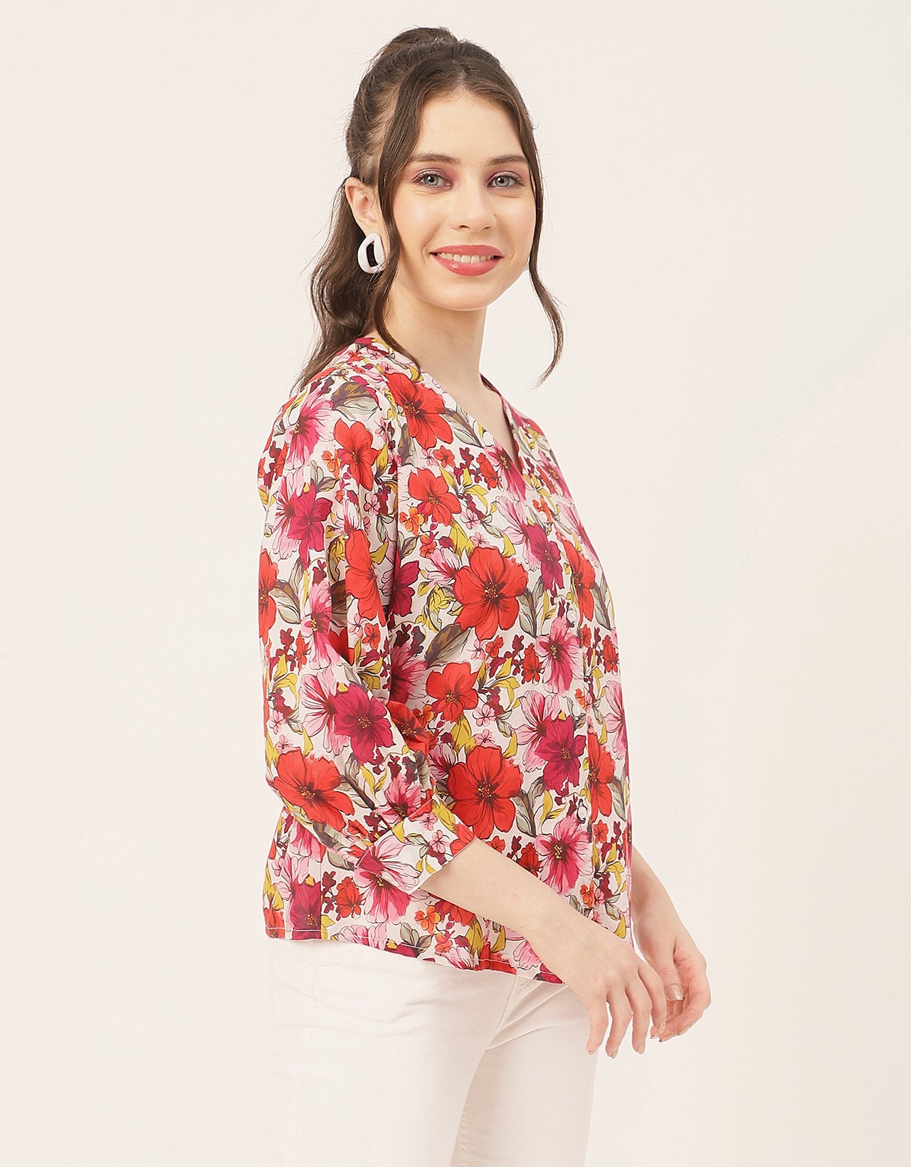 Chic Printed V Neck Cotton Shirt