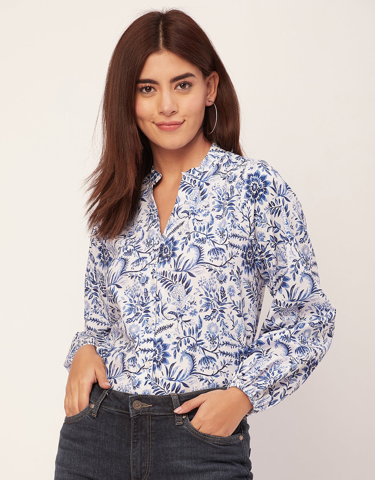 Stylish Bishop Sleeves Cotton Shirt