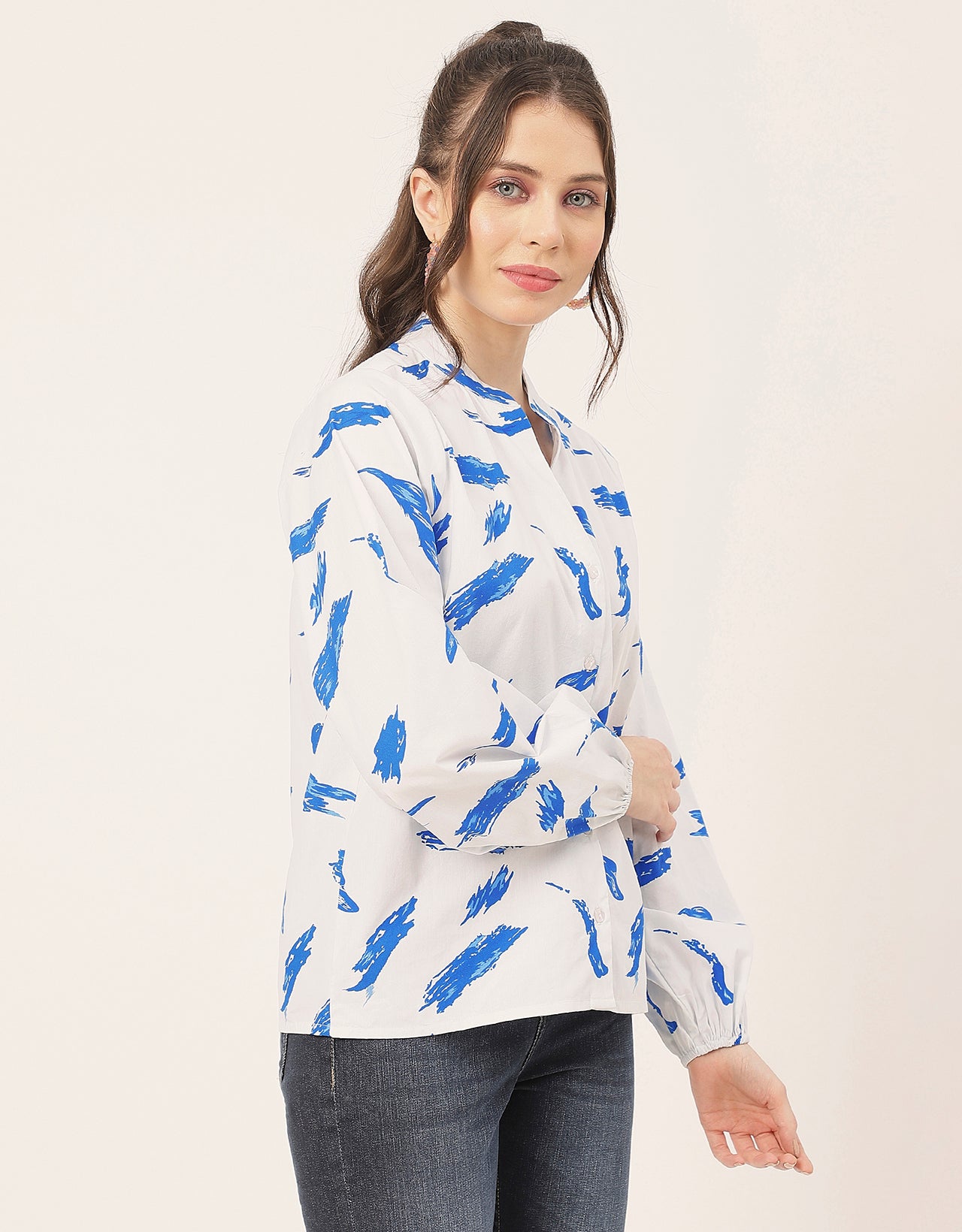 Stylish Bishop Sleeves Cotton Shirt