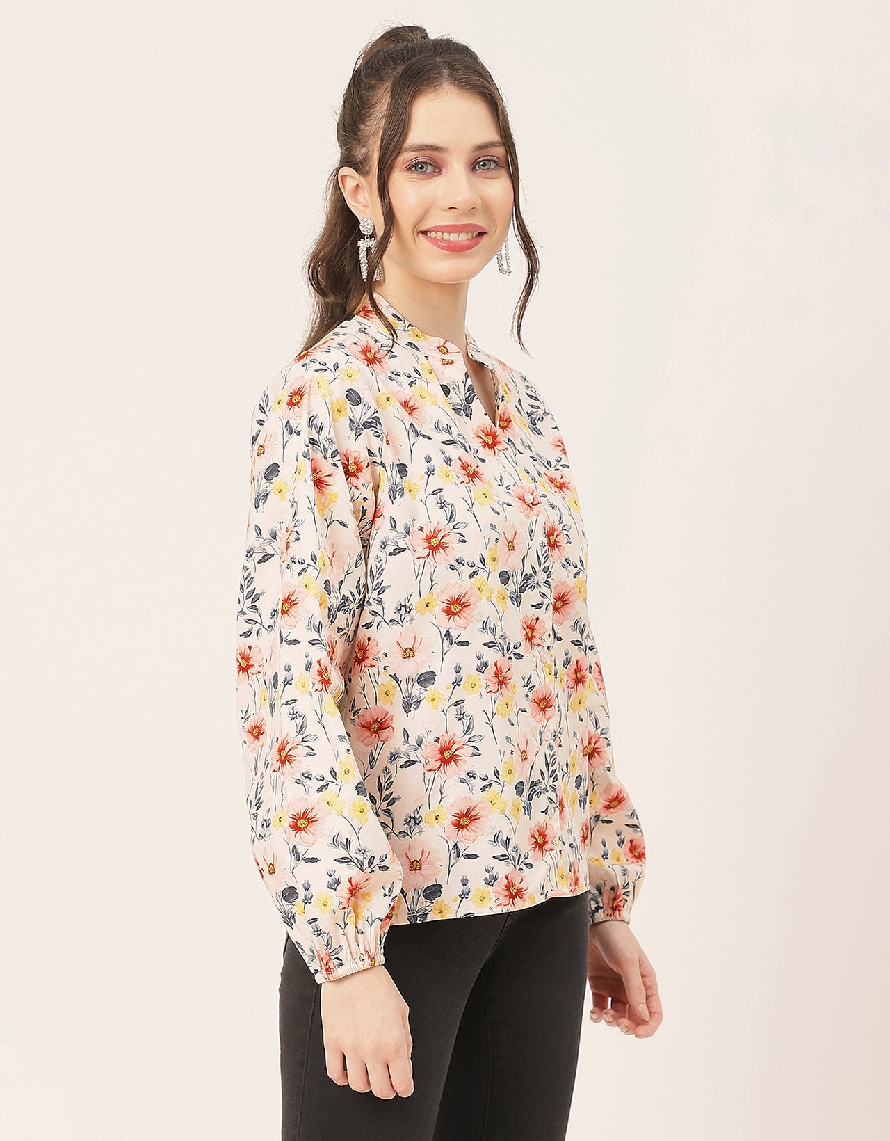 Stylish Bishop Sleeves Cotton Shirt