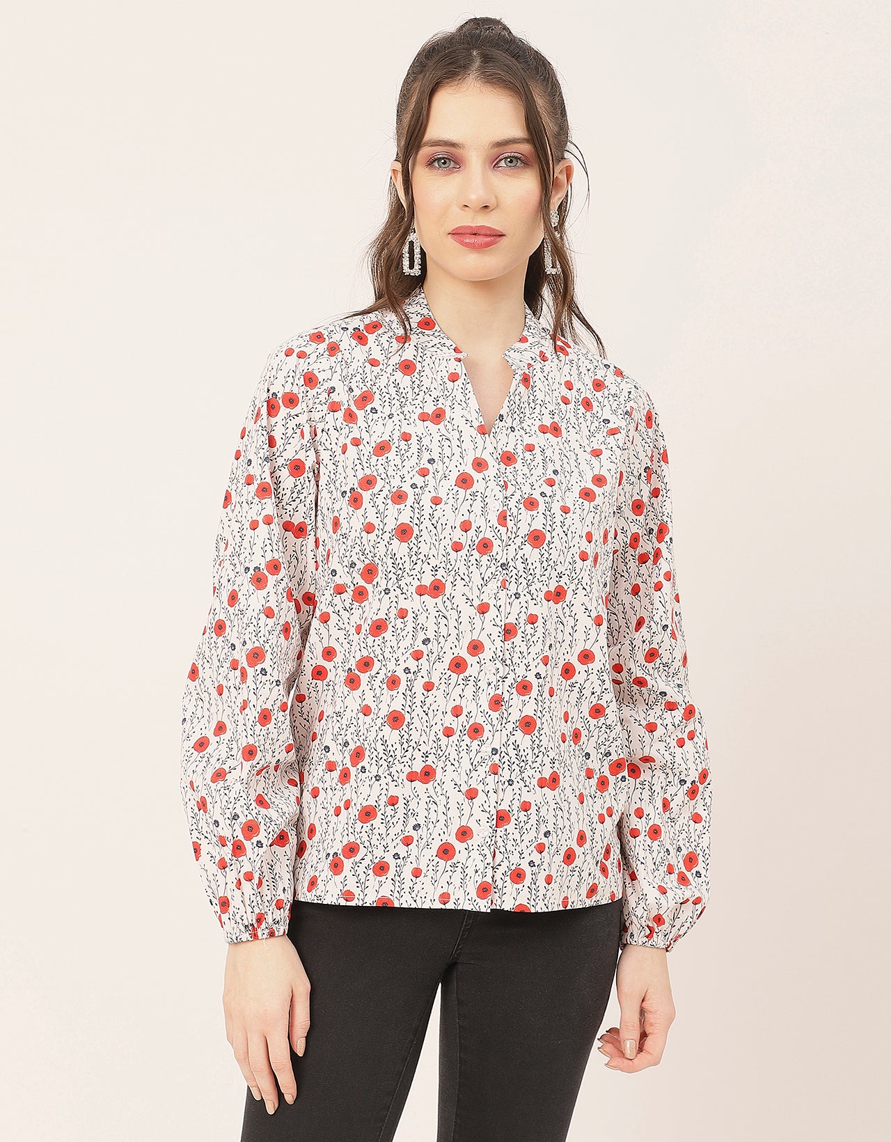 Stylish Bishop Sleeves Cotton Shirt