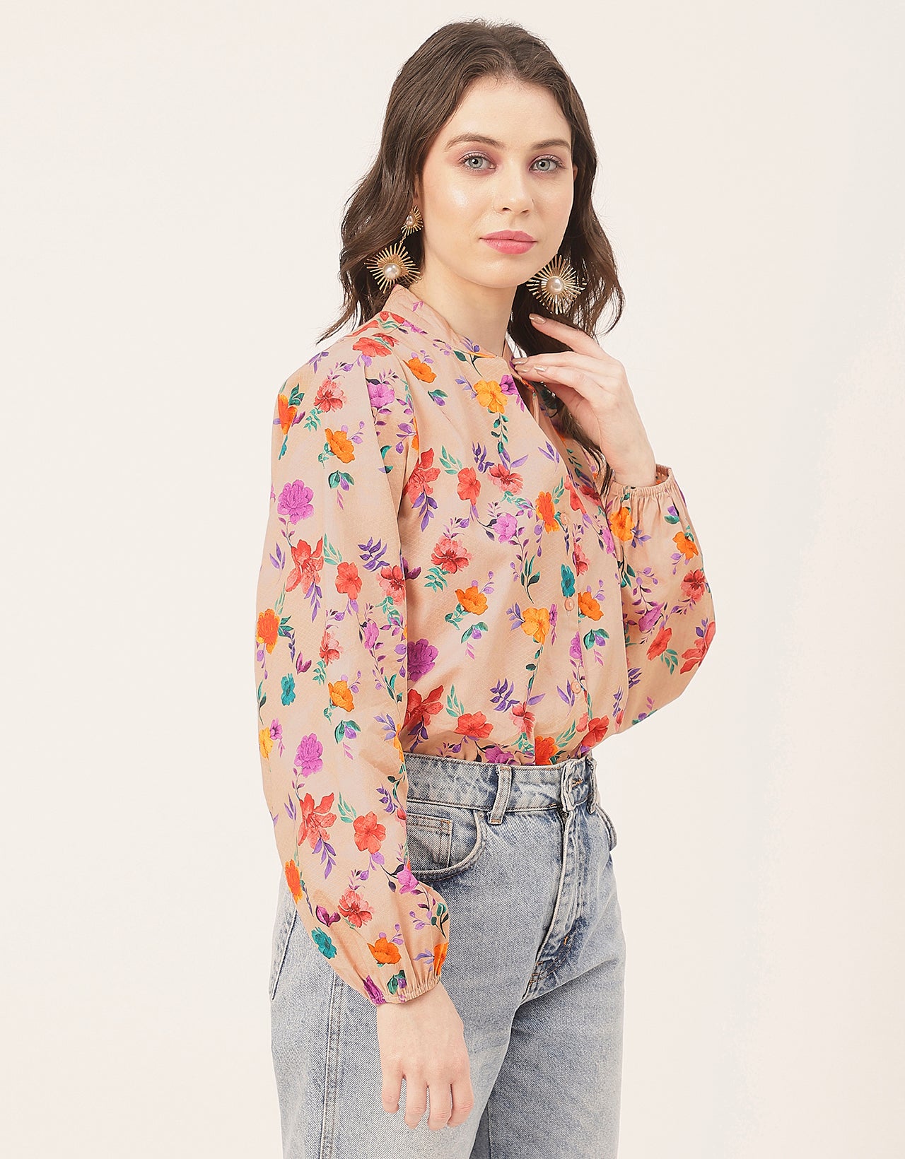 Stylish Bishop Sleeves Cotton Shirt