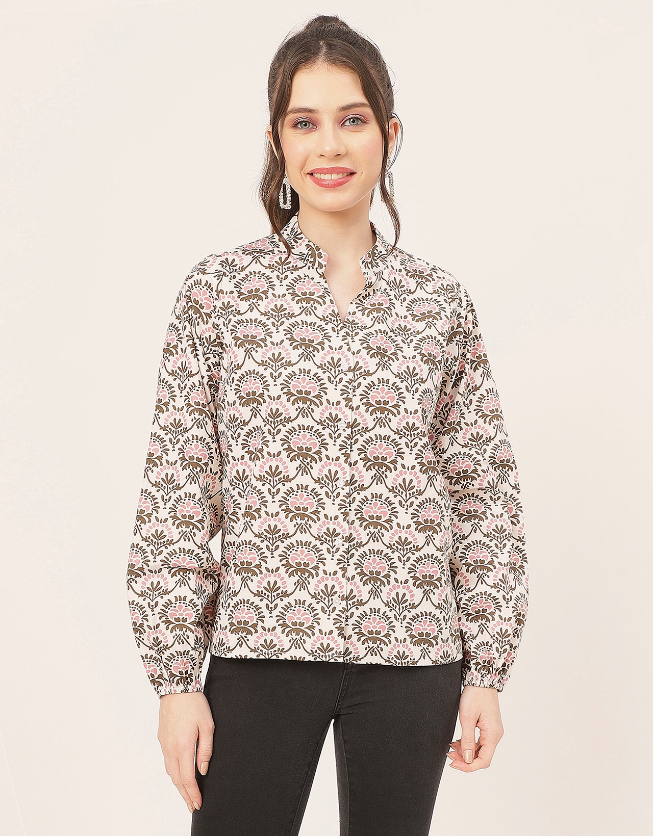 Stylish Bishop Sleeves Cotton Shirt