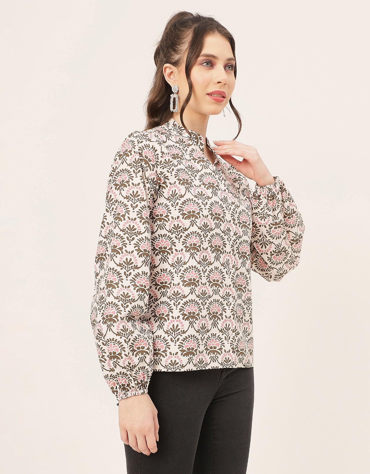 Stylish Bishop Sleeves Cotton Shirt